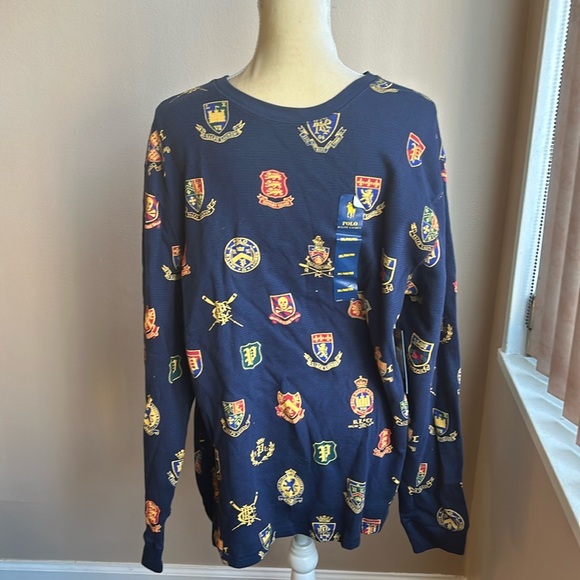 Polo Ralph Lauren Men's Navy Herald Crest All Over Waffle Knit Thermal TShirt - Picture 2 of 2